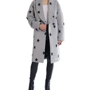 Avec Les Filles Gray Star-Print Long Trench Coat